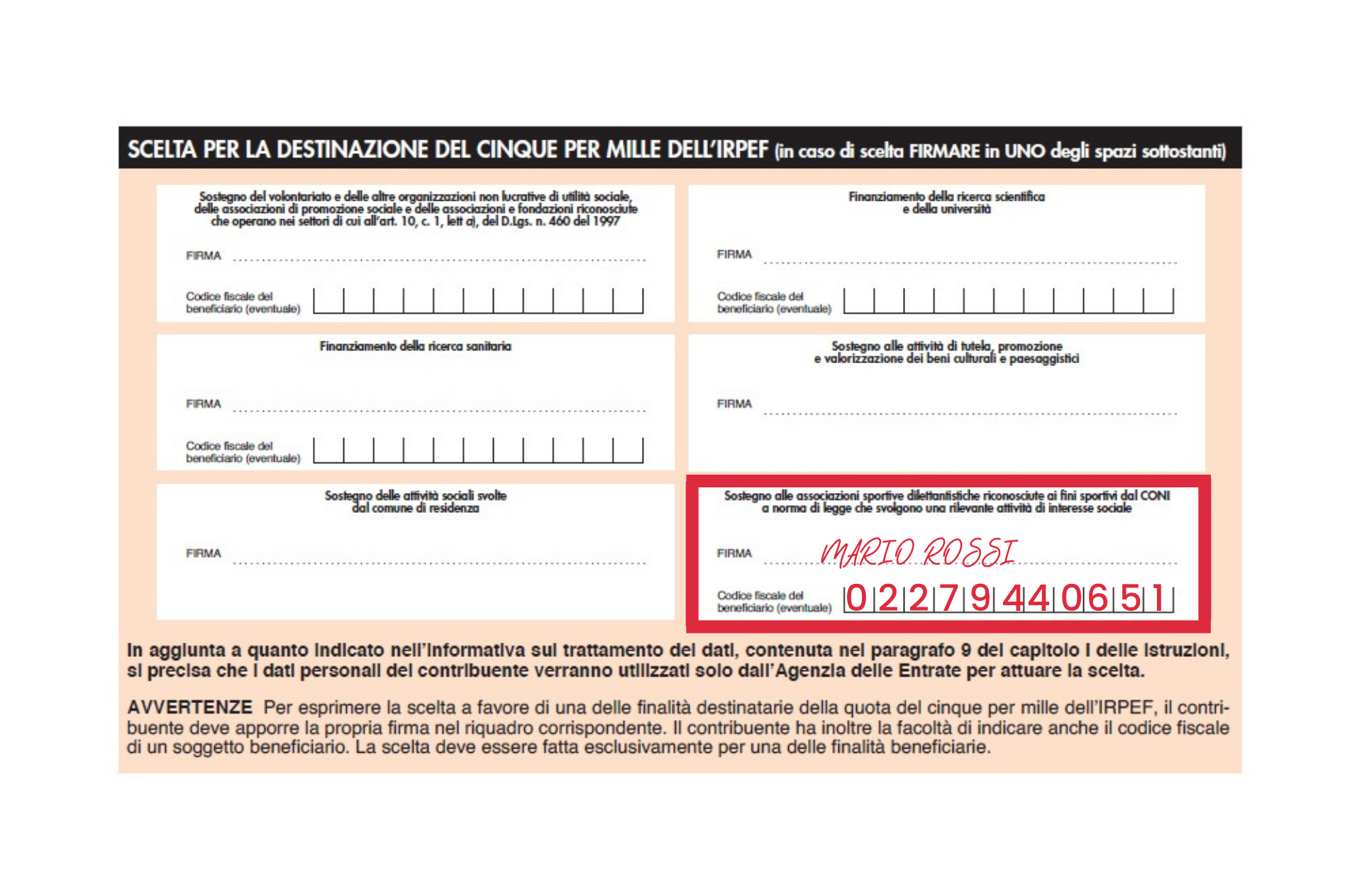 Fac simile 5x1000